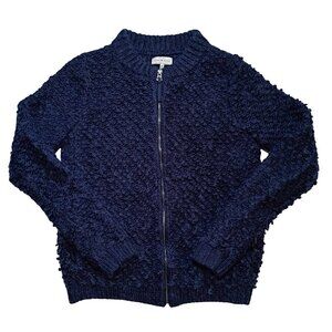 Lucky Brand Women’s M Chunky Knit Wool Alpaca Zip Cardigan Sweater Navy Blue